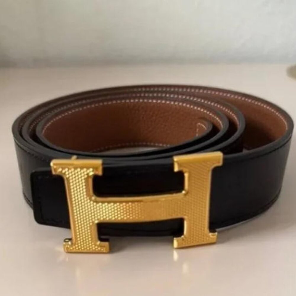 Hermes Reversible Belt Black/Brown 95mm - Gold Buckle